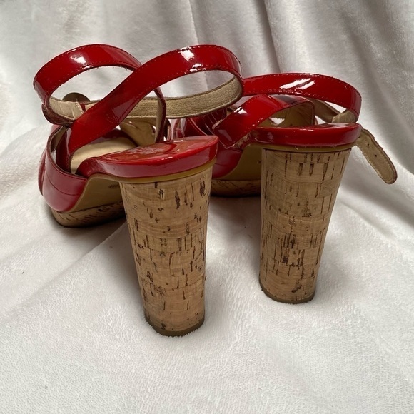 Michael Michael Kors red patent leather strappy chunky cork heel size 8.5 - Picture 5 of 11